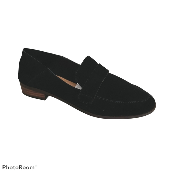 Lucky Brand Black Suede Loafer Shoes Block Heel Size 9M - Picture 2 of 15